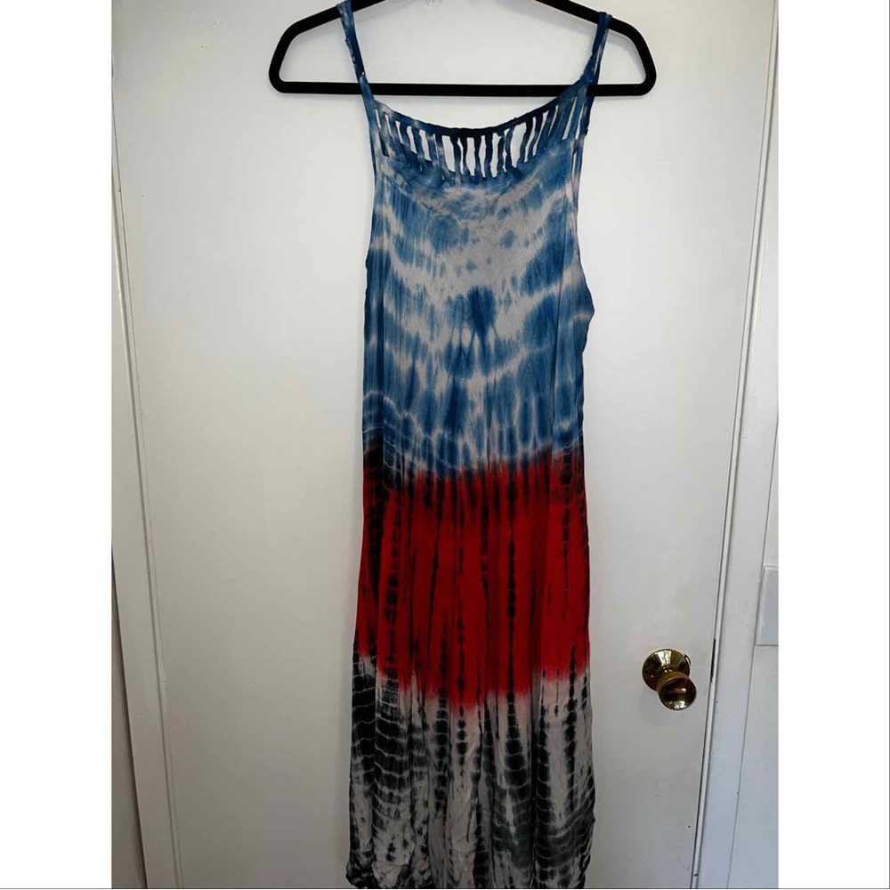 Red white and blue hand tie dyed flowy dress